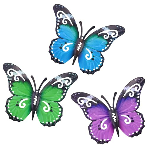 3 Stücke Outdoor Große Metall Schmetterlinge Wanddeko Wand Deko Schmetterling Gartendeko Wohnzimmer Garten Dekoration wanddekoration Skulptur Statuen Home Dekorationen (27 x 22 cm)