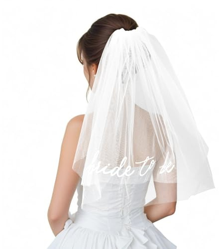 Ptwola Bachelorette Party Bridal Veil Headpiece with Comb Embroidered Bride Letter White Simple Tulle Headband Decorations Women's Wedding Shower Bridesmaid Accessory Favors for Engagement