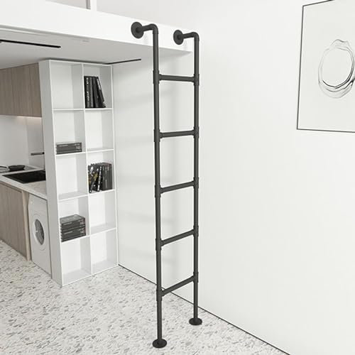 Schwarze Wandmontage-Leiter aus Metall für Keller, Fenster, Brunnen, Feuer, Sicherheits-Trittleiter für Zuhause, Dachboden, Dachboden, Wohnheim, Bibliothek, Wohnmobil, 150 kg Tragkraft, 1,71 m