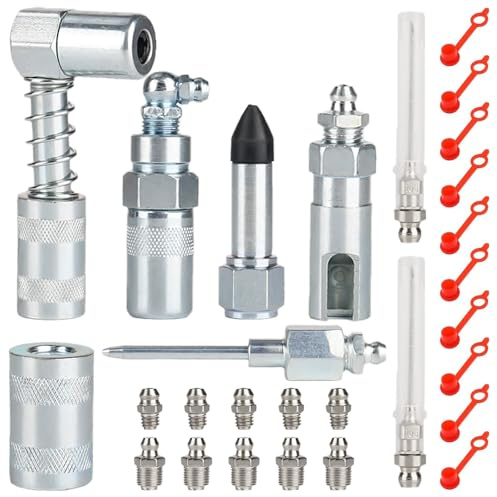 MJFENDAI 28 stycken fettpress, adapter, fettpress, tillbehör, set för smörjnipplar, munstycke för fettpress, smörjmedel, fäste för fettpressrör, adapter (7 typer)