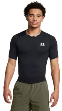 Under Armour UA HG Armour Comp SS, kortärmad funktionell skjorta, snabbtorkande t-shirt med kompressionspassform, Svart (002), L