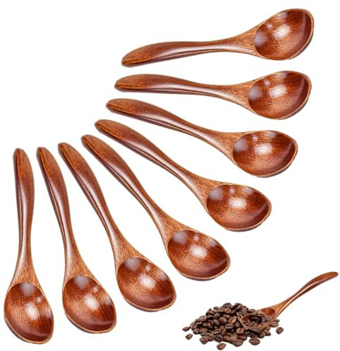 KNGNGK 8 Pièces Petite Cuillère en Bois 13x3cm - Pour Café, Thé, Miel - Cuillère d'Olivier de Cuisine