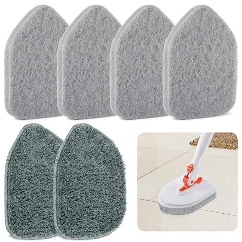 Wlich Scouring Pads Microfiber Cloth Refills 6 Pack, Fit Tub Tile Scrubber Brush Cleaning, Reusable Scouring Scrub Pad and Microfiber Scrub Pads Set for Cleaning Bathroom Kitchen Toilet Tile Sink
