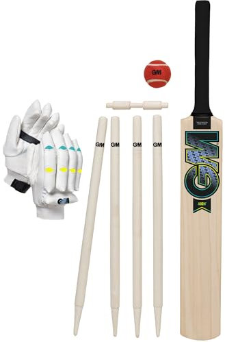 GM | Young Gunn Cricket Set | Aion | Wooden Cricket Bat, Soft Ball, Batting Gloves, Stumps & Bail and Carry Bag | Size 4 Suitable for Players 144-150cm / 4' 8 - 4' 11 | Gunn & Moore