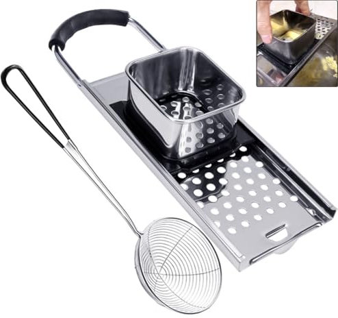 Stainless Steel Spaetzle Noodle Maker, Manual Traditional German Egg Noodle Dumpling Maker, Homemade Pasta Spaeztle Maker Machine with Handheld Spider Strainer Timesaver Kitchen Utensil