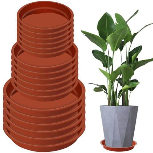 UPINS 18 Pcs Plant Pot Saucers, Red Plastic Plant Saucer Plant Tray Reliable Plant Pot Trays 3 Sizes Flower Pot Drip Trays Waterproof Plant Saucers for Indoor Outdoor Garden Household Plants