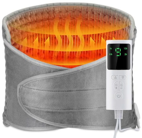 Wärmegürtel Rücken mit Vibrationsmassage, Heizkissen wärmegürtel rücken mit 9 Temperaturstufen, Wärmekissen Elektrisch Heizgürtel mit Abschaltautomatik für Rücken Nacken Schulter Bauch (Grau)