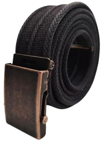 UPGRADE 3STYLE Militär typ bomull glidande spänne bälte VINTAGE finish canvas gradient urban stil höjd 4 cm, längd 150 cm förkortbar klämma, Svart, 130