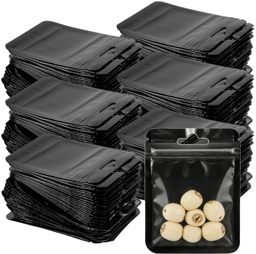 FUNSUEI 300 st 7,5 x 10 cm svarta mylarfolie Ziplock-påsar, återanvändbara aluminiumväskor med Ziplock-påsar med genomskinligt fönster, små plastpåsar med genomskinligt fönster för matförvaring
