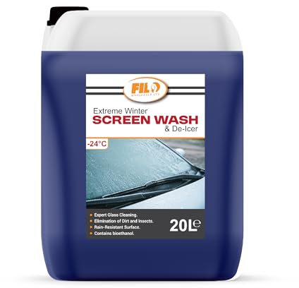 FILO Blue Car Screenwash 20l – Concentrated Car Windscreen Washer Fluid Works to -24°C – Screen Wash for Cars Prevents Freezing, Clears Dirt, Rain Repellent for Safer Driving