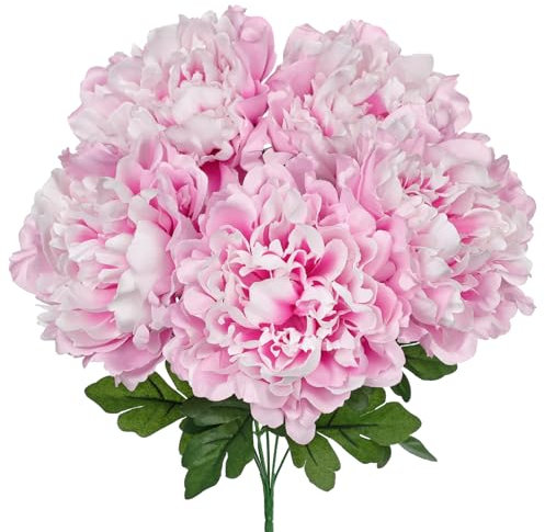 Briful Kunstpfingstrosen Künstliche Blumen 40cm | Rosa Kunstblumen Wie Echt Seidenblumen Dekoblumen für Wohnzimmer, Hochzeit, Tischdeko, Balkon