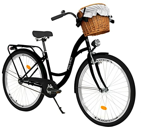 MILORD Damenfahrrad Citybike Komfort Mit Weidenkorb Vintage Fahrrad, 26, 28 Zoll, 1-Gang