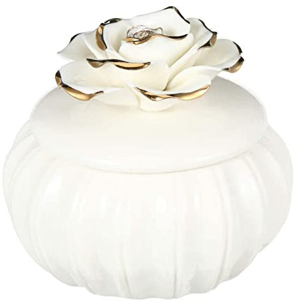Gaxcent Schmuckschatulle Vintage Keramikdose Mit Rose Design Deckel Keramik Süßigkeiten Dose Schmuck Ringe Ohrringe Halskette Aufbewahrung Weiß Bonboniere Vorratsdose Dekoschale Ornament,Weiß