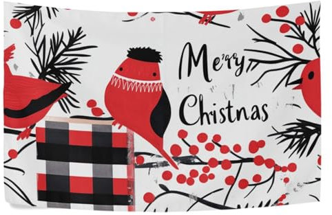 FRODOTGV Weihnachtlicher roter Nussknacker-Baum, roter Vogel, Stechpalme, roter Vogel, Stechpalme, Wandbehang für Waschküche, Schlafzimmer, Dekoration, 152,4 x 101,6