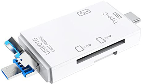Qusedwey Lecteur de Carte USB 3.0 OTG 6 en 1 pour Adaptateur SéParateur de Lecteurs de Carte Secure Digital/TF pour Ordinateur de TéLéPhone Portable-Blanc