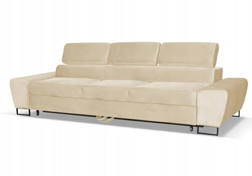 Family Meble Couch, Modell Bosso, Modernes Veloursofa, Dreisitzer-Sofa, Relaxsofa, Loungesofa, Fernsehsofa, Bequemes Sofa, Rückenlehne verstellbar, Für Wohnzimmer, Esszimmer, Schlafzimmer, Beige