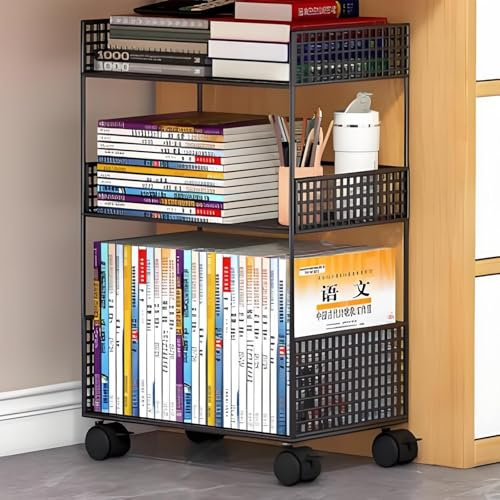 Horizontales Bücherregal aus Metall, einzigartiges Drehregal für Büro, Arbeitszimmer, Schlafzimmer, Wohnzimmer, Balkon und Büro, 30 x 20 x 53 cm
