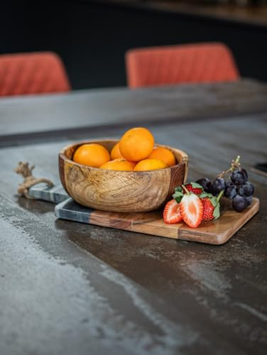 Vayu Earth Rustic Handmade Wooden Serving Bowl, Round Salad & Fruit Bowl, Food Serving Dish (20 x 20 x 8 cm / 7.87, Brown)