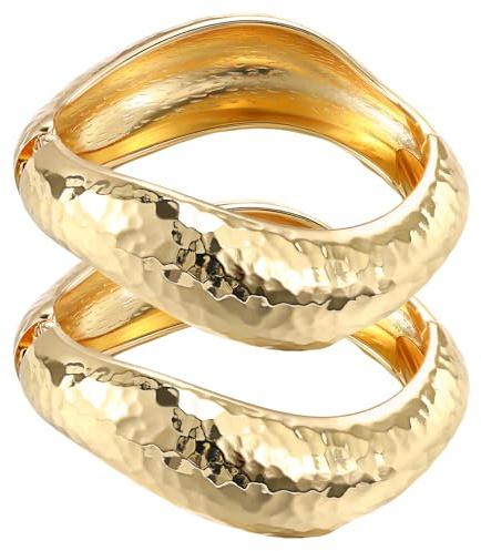 Emibele Gold Armreifen für Frauen, 2PCS Unregelmäßige Chunky Gold Armband Scharnier Offen für Frauen, Breiten Arm Manschette Minimalist Chunky Schmuck Geschenke für Valentinstag Weihnachten Geburtstag