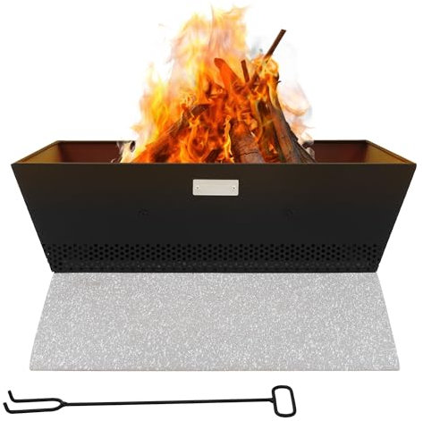 ML-Design Braciere da Giardino con Base in Ceramica 54x28,5x54 cm Nero-Beige Ciotola Rimovibile per il Fuoco Quadrato in Acciaio Cestello con Attizzatoio da Estero per Campeggio Terrazza