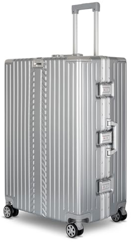 WINLIFE Hårdskals-resväska storlek M/L/XL, ABS-trolley med styvt skal, TSA-sifferlås, 4 st. 360° dubbla snurrhjul, teleskophandtag, integrerad mugg- och väskhållare , silver, silver, XL, resväska