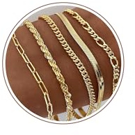 Tewiky Bracelets for Women, 14K Gold Layering Chain Bracelet Set
