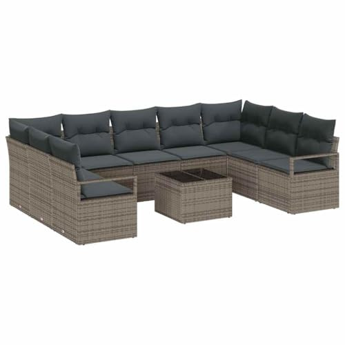 vidaXL Sofa Set mit Kissen 10 pcs Grau Poly-Rattan, Sofa-Set für Garten und Terrasse, rechteckig, modern, wetterfest, stylisch und leichtes Outdoor-Möbel
