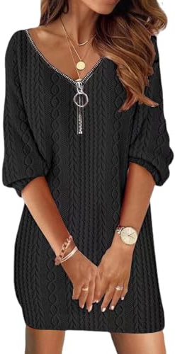 Mujeres Casual Vestidos Moda Cuello en V Magas Cortas Elegantes Vestido de Fiesta Invierno Casual Manga Larga Cuello V Vestidos de Noche Corto Ropa