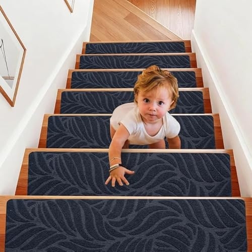 15 Stück Stufenmatten Selbstklebend, Treppenstufen Matten Rutschfest, Selbstklebend, Stufenmatten für Innenbereich, Treppenstufen Teppich für Kinder, Ältere & Haustiere (Grau-A, 76x20cm)