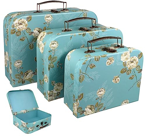 Garneck 3 Pcs Cardboard Suitcase Decorative Storage Boxes with Metal Handles Floral Pattern Gift Boxes for Wedding Birthday Home Organization