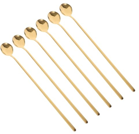 BUGUUYO 6 Pièces Cuillères à Café Longues Acier Inoxydable Cuillères à Mélanger pour Boissons Glaces Smoothies et Cocktails Ustensiles Robustes et Faciles à Nettoyer pour Maison et Café