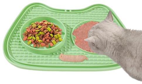 Kattskål med långsam ätning, sugkopp anti-sväljning, foderdispenser – läckmatta, godisdispenser pussel | För ränder, burkar, snacks, godsaker och unga