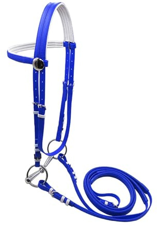 MotiveTech Brida para Caballo Riendas Antideslizantes Y Ajustables de PVC Cabezada Robusta con Cuerda de Montar Adecuada para Granja Horsemanship Exterior, M Blue