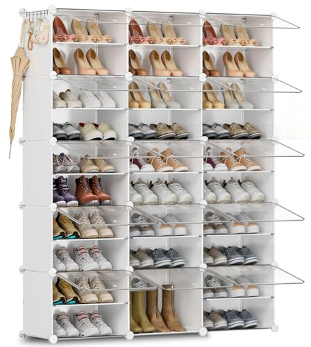 Schuhregal, Schuhschrank mit 29 Fächern, schuhregal hoch und schmal, schuhregal weiß, schuhschrank hoch geschlossen für Garderobe Flur Schlafzimmer Eingang, DIY anpassbar