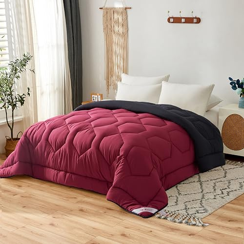 NOVOTEXTIL Edredón Cama 135 (230x260), Relleno Nórdico de Fibra 350 g/m² - Edredón Nórdico Bicolor Invierno Suave, Ligero, Reversible y Transpirable (Burdeos/Noche)