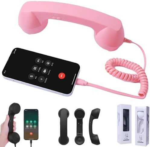 2026 Upgrade Retro Phone Handset, Vintage Telephone Receiver with Mic & Speaker, Type-C Wired Classic Handheld Phone Accessory, Old School 90s Style Cell Phone Receiver (Pink)