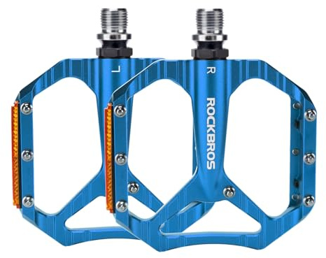 ROCKBROS Fahrradpedale aus Aluminium mit Reflektoren | Große Plattformpedale mit abgedichtetem Lager und 14 Anti-Rutsch-Pins für MTB, E-Bike, Gravel, Citybike, BMX und Rennrad