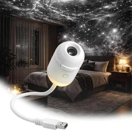 Genérico Proyector Estrellas,Proyector de luz nocturna 2 en 1,LED giratorio de 360°, Iluminación Ambiental USB de Vía Láctea para Decoración de Techo (6 Slides)