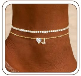 ZHESHY Gold Ankle Bracelets for Women CZ Heart Initial Ladies Anklets Stack