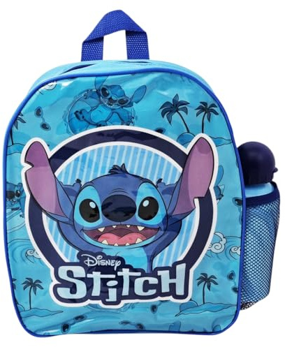 Disney Zaino Scuola Stitch Palme Colore Azzurro con Borraccia 400ml Tasca Laterale Destra