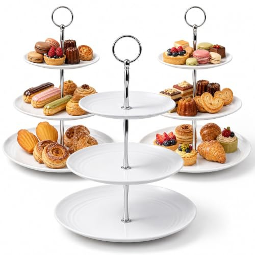 Chingcoo 3-teiliges Set Etagere 3 Etagen, Höhe 33.5 cm Tortenständer 3 Etagen, Kunststoff Rund Cupcake Ständer für Kuchen, Obst, Snacks, Kekse