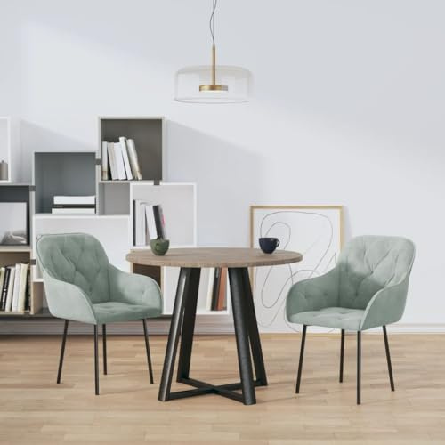 Ezbryzmatic Dining Room Chairs Set of 2 Light Grey Velvet with Armrest, Backrest and Foam Padding, Metal Frame and Plywood, for Kitchen, Dining Room and Living Room, 57 x 61 x 80 cm