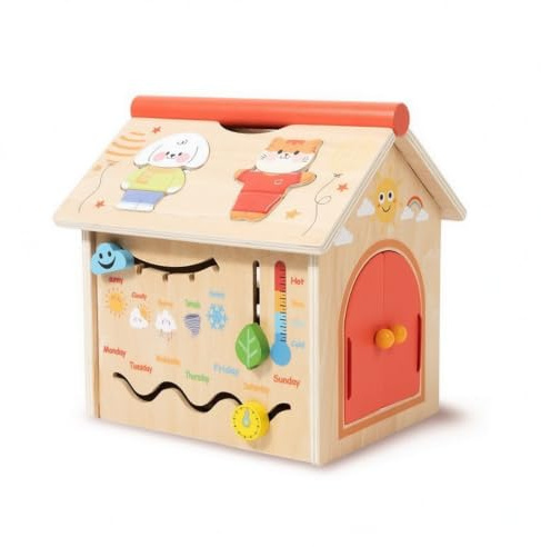 Jinhxofs Maison D'activités en Bois Éducatif Maisonnette D'éveil Ludique Boîte à Activités pour Crèche