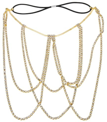 Housoutil Chaîne Corporelle en Pierre Brillante Cœur Doré, Décoration Corporelle Élégante en Verre pour Plage et Fête, Design Simple et Magnifique
