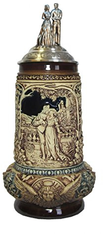 KING Hochzeitskrugkrug, braun, einfach, mit Zinn-Liebespaardeckel, 0,5 Liter Bierseidel