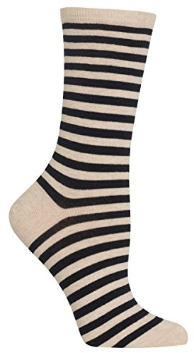 Hot Sox Women's Novelty Geometric Pattern Crew Socks Sockshosiery, Thin Stripe (Light Oatmeal Heather), Shoe Size: 4-10 (Sock Size: 9-11)