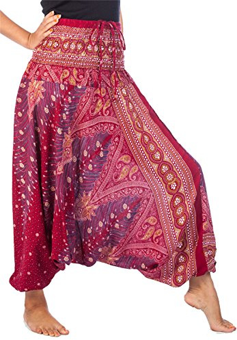 Lofbaz Women's Peacock 2 in 1 Harem Trousers Jumpsuit Burgundy & Gold 3XL