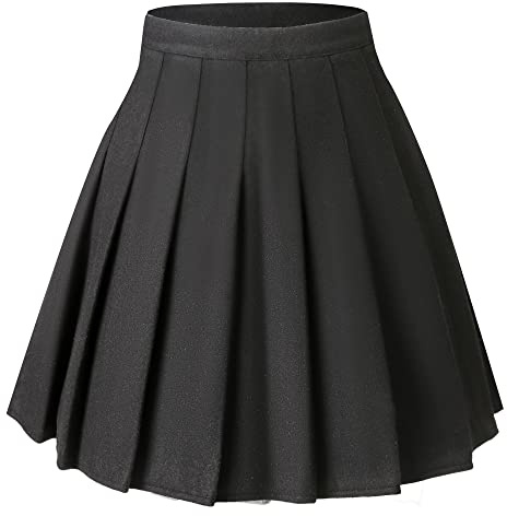 Hoerev Jupe plissée Polyvalente avec Short pour Femme,Noir Pur,42