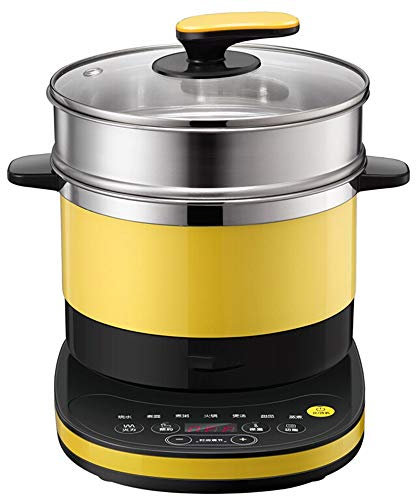 Xyanzi dianzhuguo 1.8L Multifunción para Programar Una Cita Cocina Eléctrica para El Hogar Hogar Cocina Fideos Cocina Artefacto 304 Acero Inoxidable Diseño Dividido 800W Amarillo