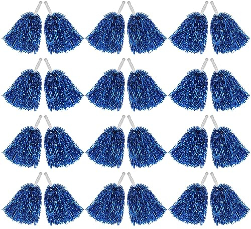 Hooshing 12PCS Cheerleading Pom Poms Metallic Foil Royal Blue with Plastic Handles for Team Sports Dance Party